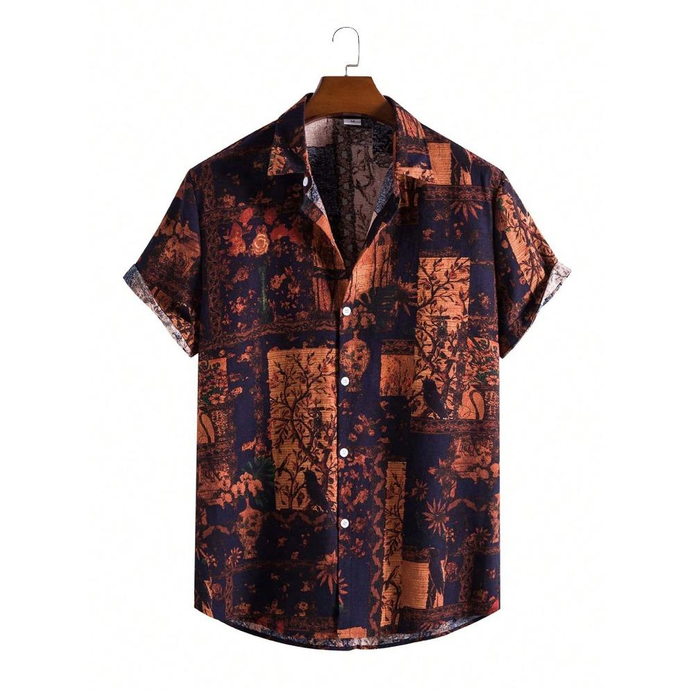 Мужская летняя ретро-сорочка с ботаническим цветочным принтом, модная повседневная рубашка с коротким рукавом