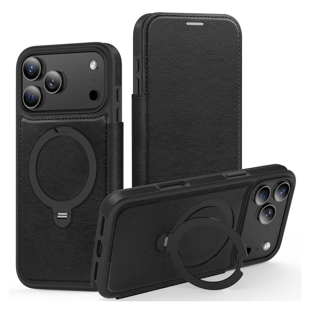 KEYSION Кожаный кошелек-книжка для iPhone 15 16 17 Pro Max Air 16Plus 16e Слот для карт Магнитный 360 Кольцо-подставка Задняя крышка телефона