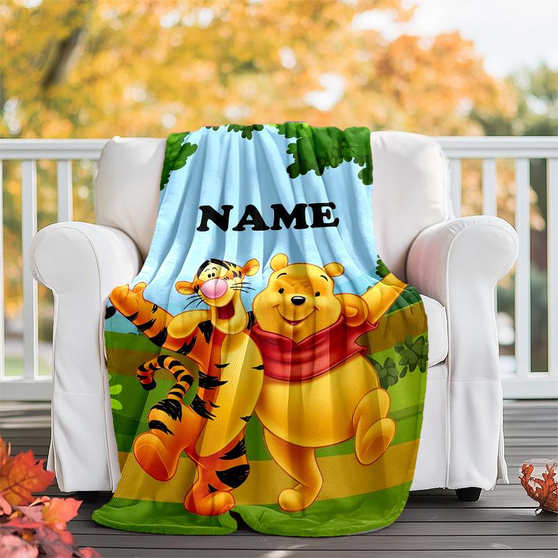 Customizable Winnie Throw Blanket – Personalized Name, All-Season Cozy Snug Blanket, Machine Washable, Personalized Blanket