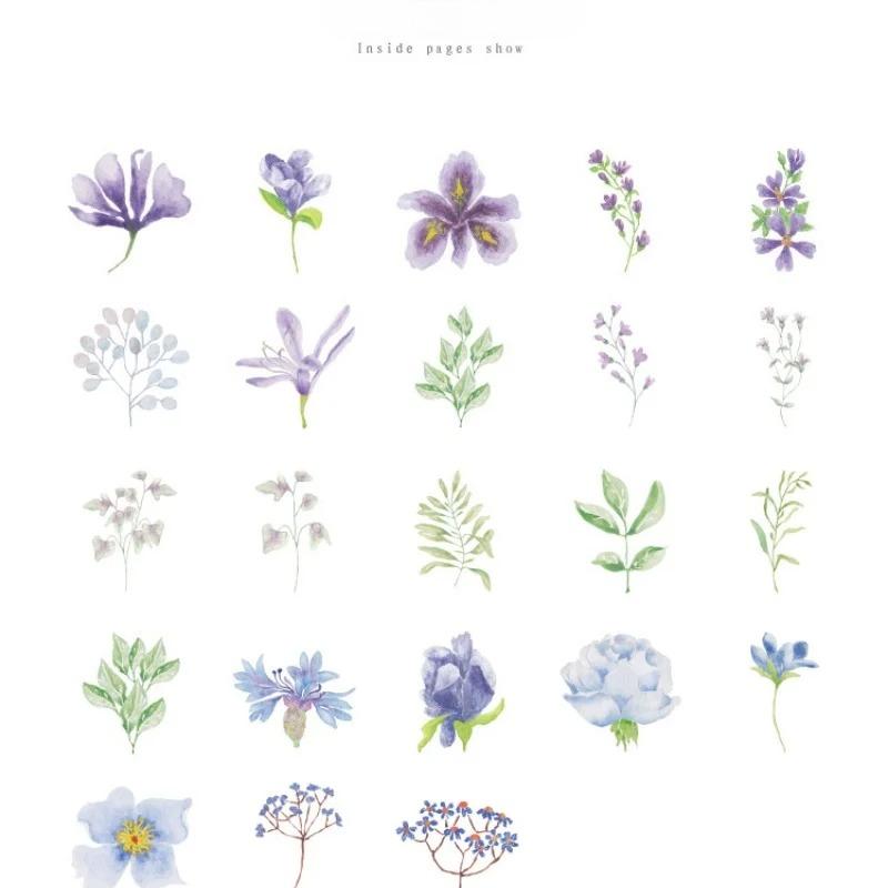 46 Pieces/box of Purple Flower Box Stickers Handmade DIY Decorative Collage Sealing Stickers Student Supplies Sealing Sticker