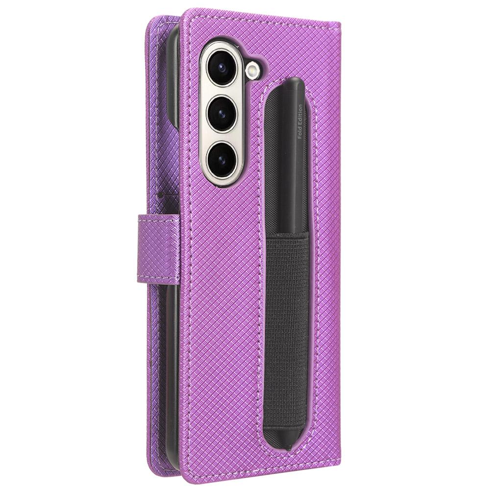 For Samsung Galaxy Z Fold6 5G Case with Pencil Holder, PU Leather Diamond Texture Wallet Phone Cover