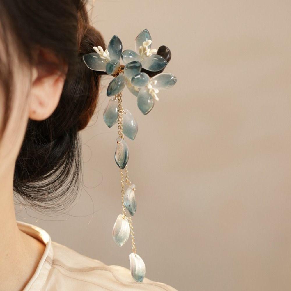 Flower Hanfu Hairpin Chinese Style Wooden Hair Stick Antique   for Women