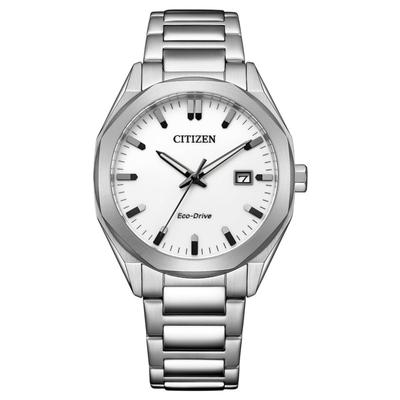 Мужские часы Citizen Collection Silver Водонепроницаемые Восьмиугольный Простой Дизайн BM7620-83A, Часы Eco-Drive с Питанием от Света, Белые,