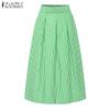 ZANZEA Элегантные женские полосатые повседневные длинные юбки-свинг на молнии