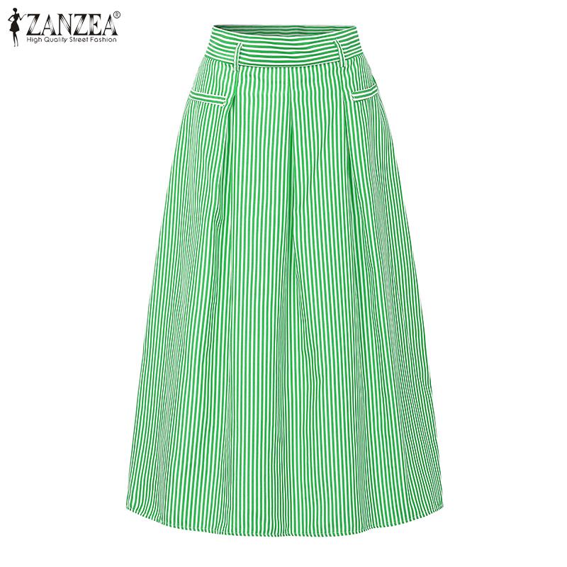 ZANZEA Элегантные женские полосатые повседневные длинные юбки-свинг на молнии