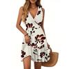 Women's Dress V-neck Sleeveless Casual Floral Print Hem Pleated Dress