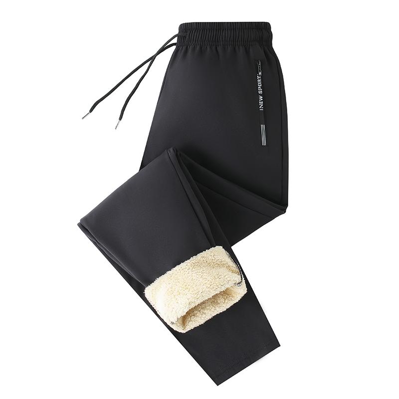 Lamb Velvet Autumn and Winter New Style Hoodies Plus Velvet Thickened Men's Zipper Pants Men's Tying Straight Trousers Sports Casual Pants