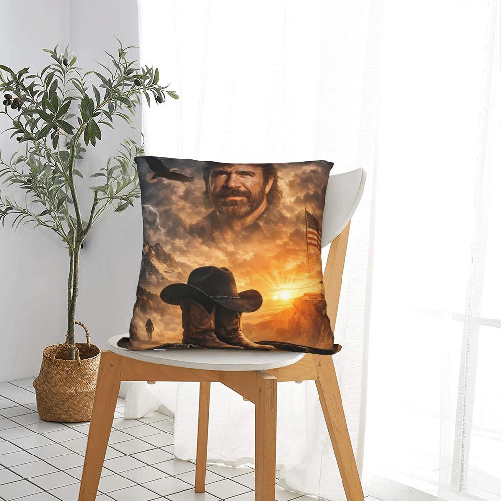 Chuck Norris Western Hero Tropical Print Pillow Case Retro Trendy Pillow Cover Comfy Pillowcases For Sofa Couch Bed Living Room