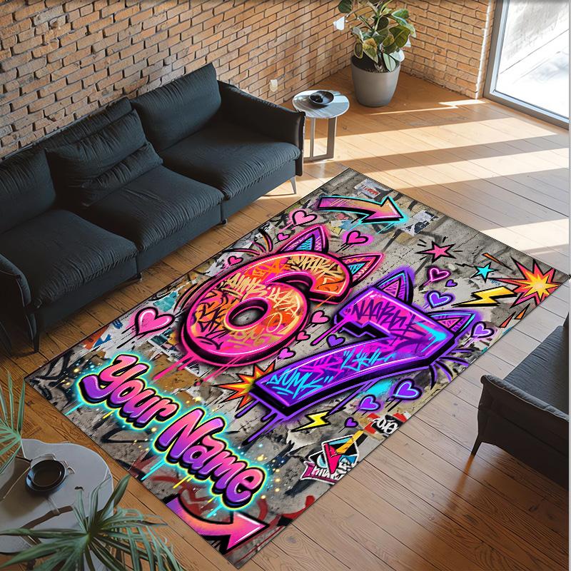 Graffiti Theme Crystal Velvet Rug Personalized Custom Name Text Soft Floor Mat Home Decor