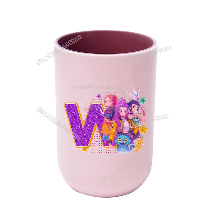 KPop Demon Hunters Letter A-Z Kids Toothbrush Cup Rumi Mira Zoey Girl Washing Mouth Mugs Water Cup Bathroom Toothbrush Holder