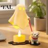 Modern Bedroom Shelf Decor Halloween Ghost Walking Dog Figurine, Cute Spooky Statue with LED Candle Ornament Candle, 3D Printed Tabletop for