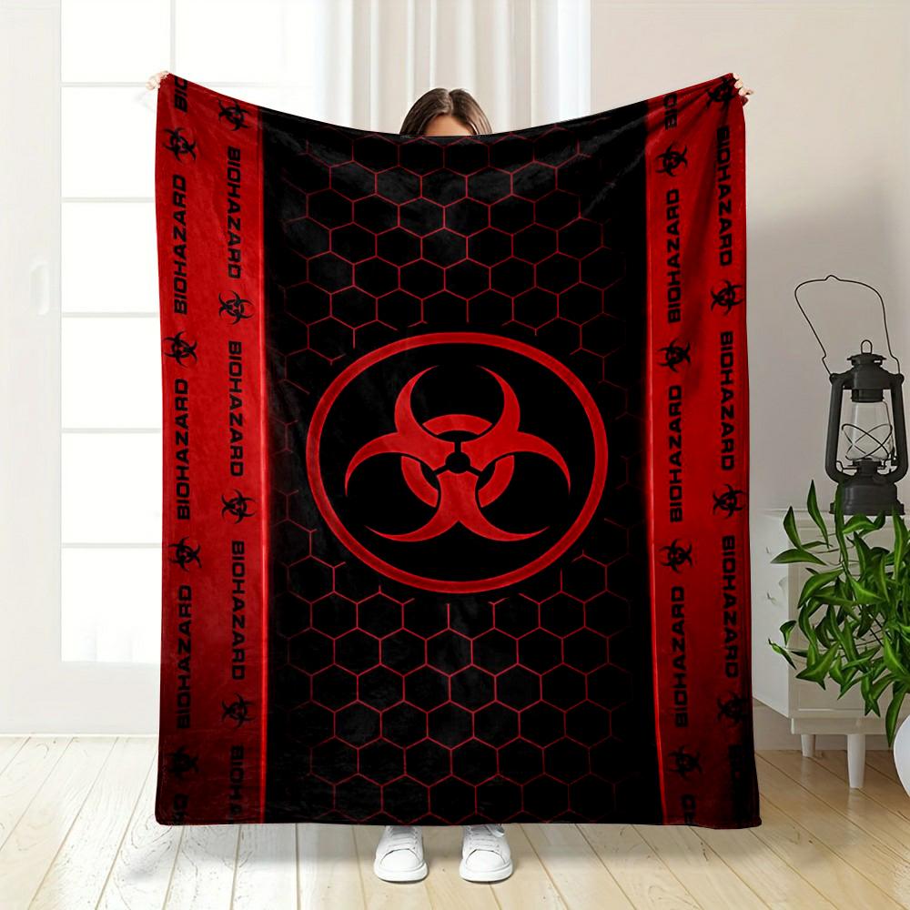 Red Biohazard Symbol Design Blanket Flannel blanket for bedroom, living room, sofa, and nap sofas.