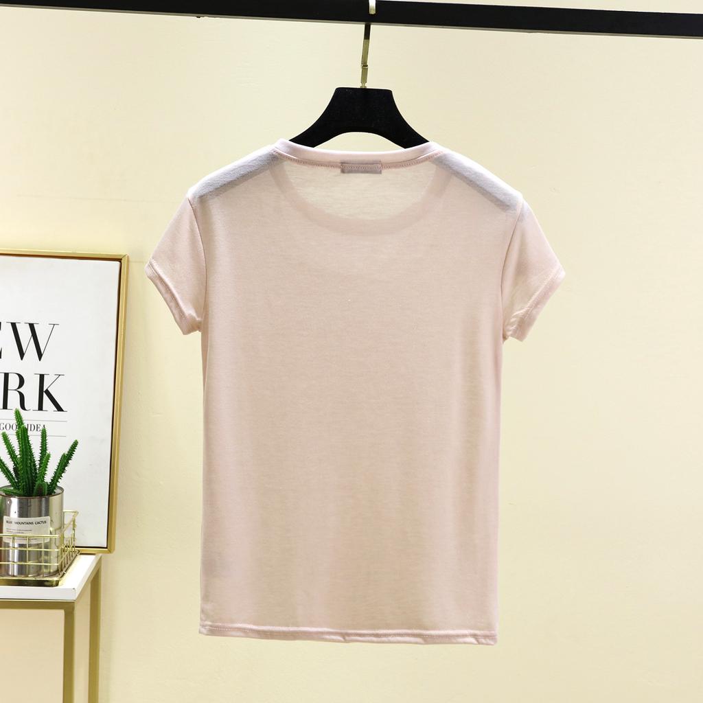 O-Neck Short Sleeve Tshirts Slim Fit Solid Color Summer Thin T-shirt Woman Bottomed Tee Tops All Match