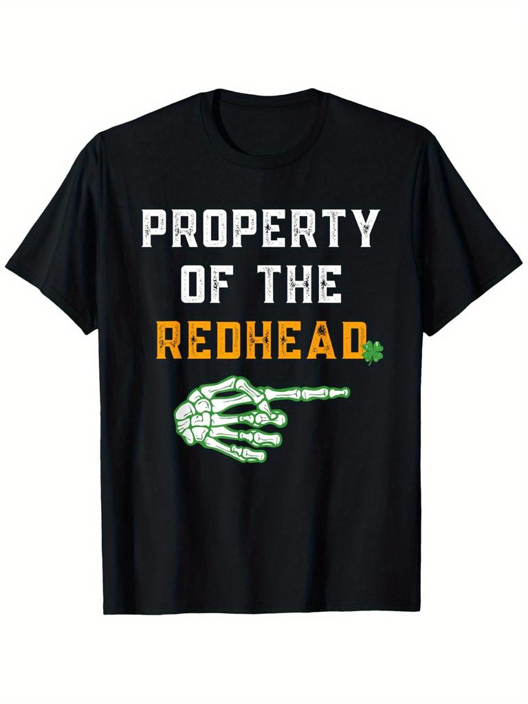 Смешная футболка с принтом «Собственность рыжего скелета, указывающая рукой» на День Святого Патрика, хлопковая, повседневная, с коротким рукавом