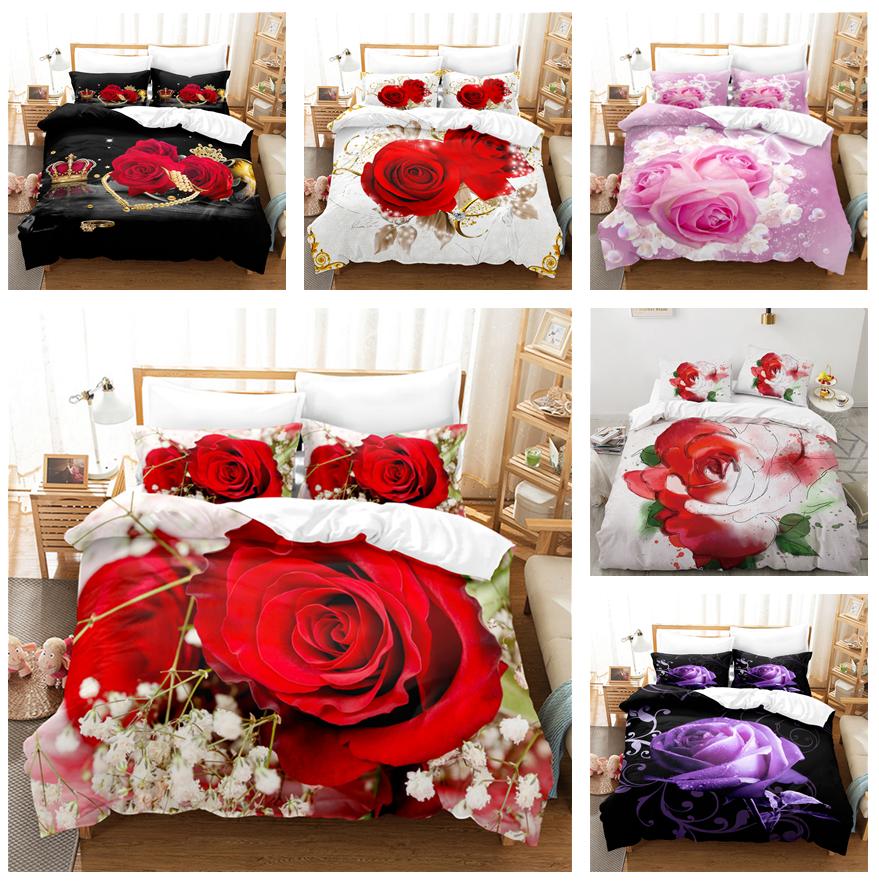 Комплект постельного белья с 3D розами для девочек и женщин, пуховые пододеяльники, наволочки 2/3 шт., подарок на День святого Валентина, романтическое любовное покрывало