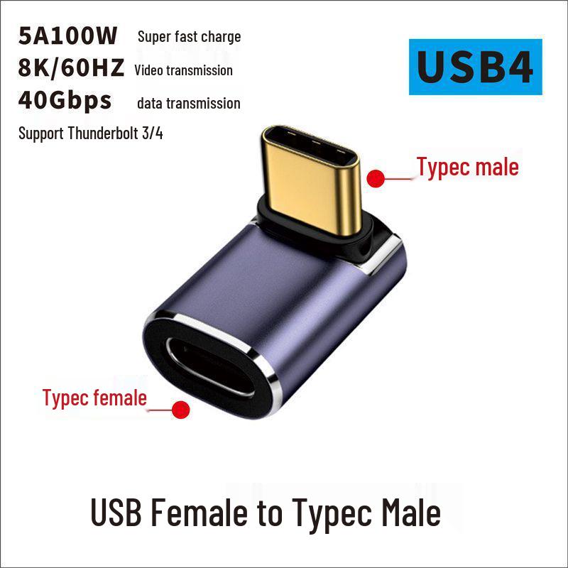 USB-адаптер типа C: Папа-Мама-Папа-Мама, Г-образный Thunderbolt 3 под углом 90° для компьютеров