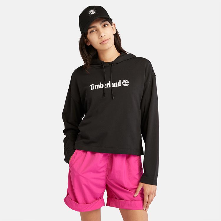 Timberland Повседневная флисовая свободная толстовка с капюшоном для женщин, топы черного цвета A6AZ2-001