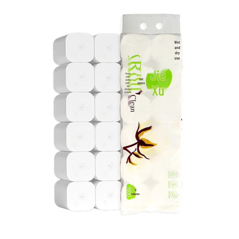 JieXu Утолщенный 5-слойный рулон туалетной бумаги без втулки - Упаковка 12 шт., Впитывающий и бытового размера