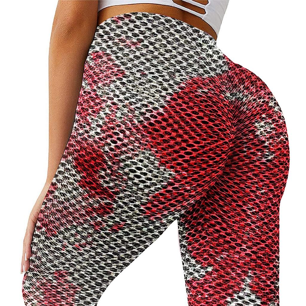 Women Stretch Yoga Leggings Fitness Running Sports Tie-Dye Bubble Hip Lift Pants
