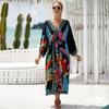 Женское бикини кимоно кардиганы с принтом длинные накидки для купальника для купальных костюмов больших размеров домашняя одежда с самопоясом EMA