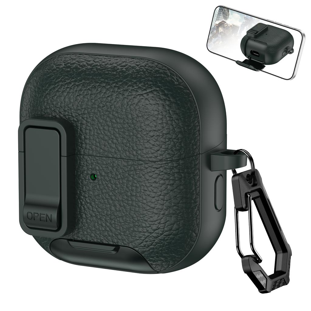 Защитный чехол для Huawei FreeClip 2 с текстурой кожи, дизайн с замком, чехол для беспроводных наушников с функцией подставки для телефона/Пряжкой