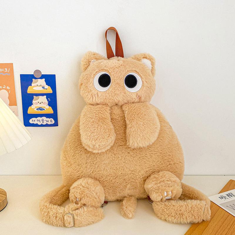 Кавайный плюшевый рюкзак в виде кошки, милый рюкзак большой вместимости с мягкими игрушками, мультяшный плюшевый рюкзак с кошкой, подарки на день рождения для детей