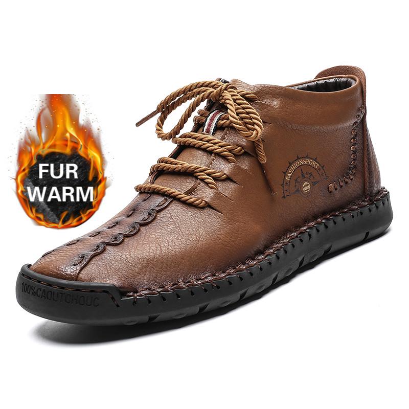 Осенне-зимние мужские кожаные ботинки, плюшевые теплые непромокаемые зимние ботинки, уличные мотоциклетные ботинки, мужские ботильоны