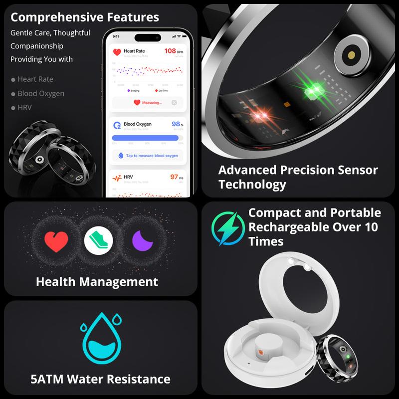 R11 Smart Ring, Fidget Spinner Anxiety Relieve Ring with Charging Case for Men, Health Sleep Monitor, 5ATM Waterproof