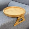 Natural Bamboo Sofa Armrest Clip-On Round Tray For Remote Drinks Cup Bowl Phone Solid Wood Dessert Tea Holder Tray Side Tables