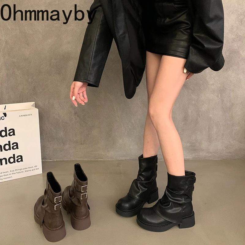 Fashion 2024 New Women Western Cowgirl Boots Fashion Slip On Short Boots Autumn Winter Thick Heel Women's Shoes