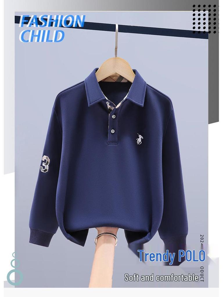 Boys' Stylish Korean Lapel Polo Sweatshirt - Spring Fashion for Big Kids