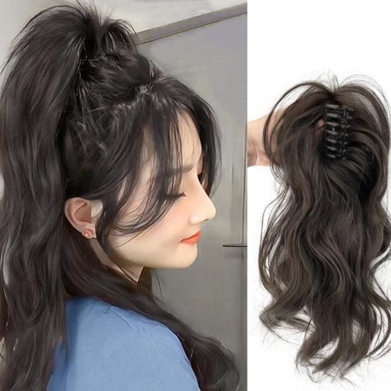 Women Curly Ponytail Extension Hairpiece with Claw Clip Fluffy Natural High Temperature Fiber Messy High Ponytail Long Wavy Wig Synthetic Hair