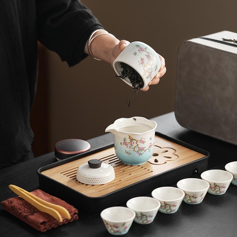 High-end gifts wisteria flower set camping travel ceramics new Chinese home tea cup enterprise