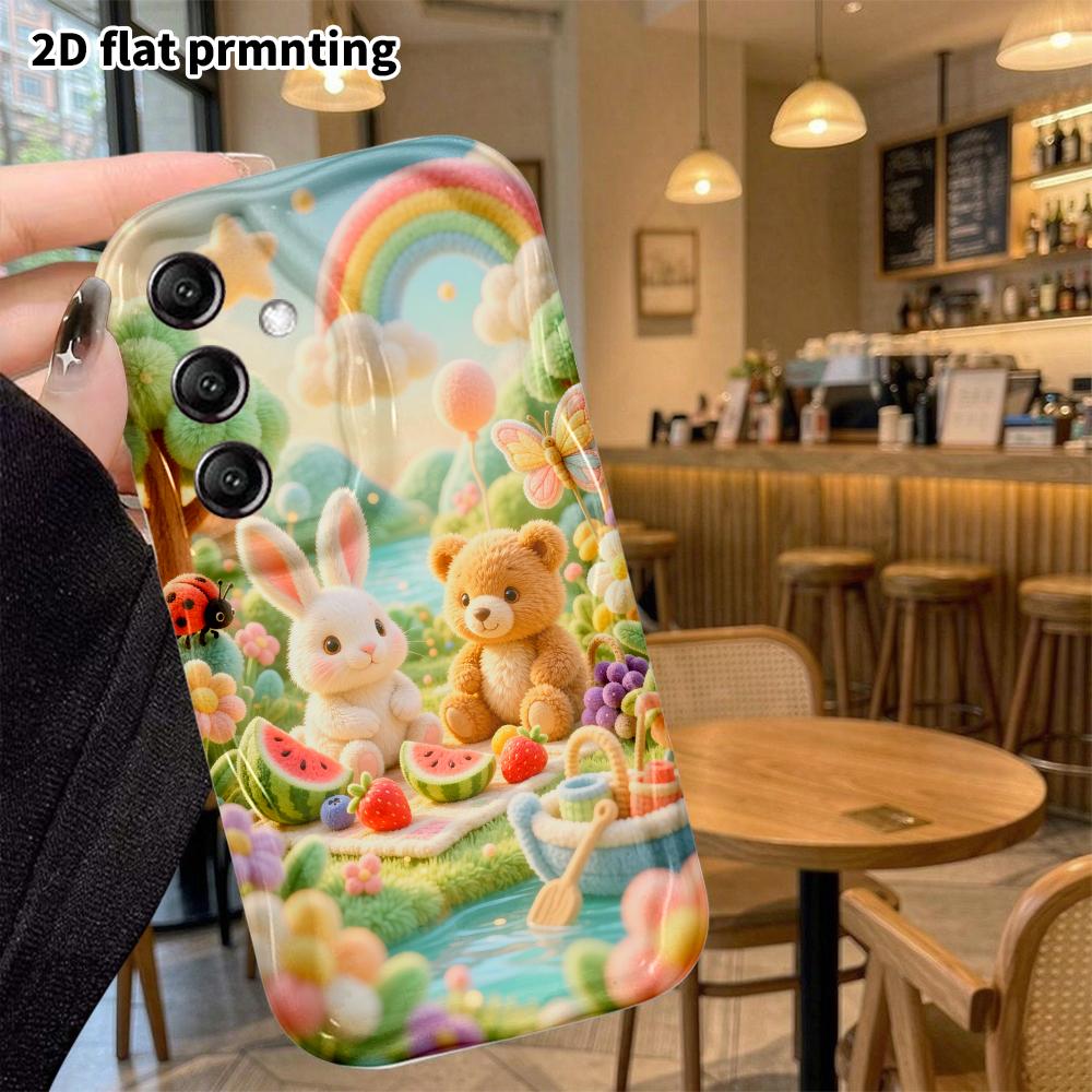 Phone case: 2D flat, suitable for Samsung Galaxy A34 A35 M05 M06 S20 S22 S21 FE Plus 5G protective case, picnic rabbit and little bear, perfect Christ