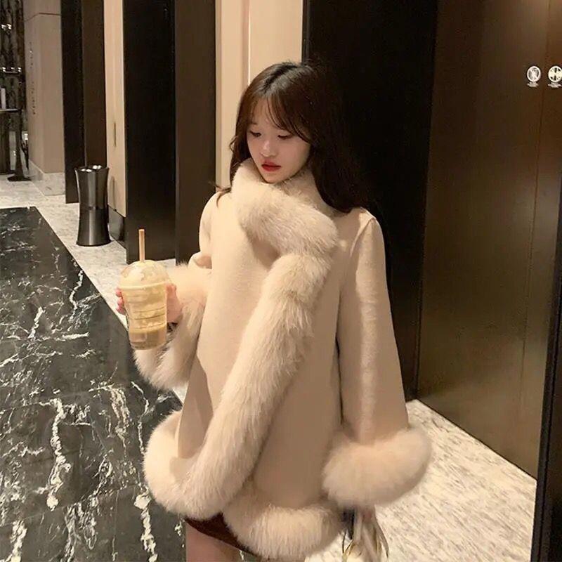 Утолщенная накидка, женская длинная шерстяная куртка, зимнее пальто в стиле пэчворк