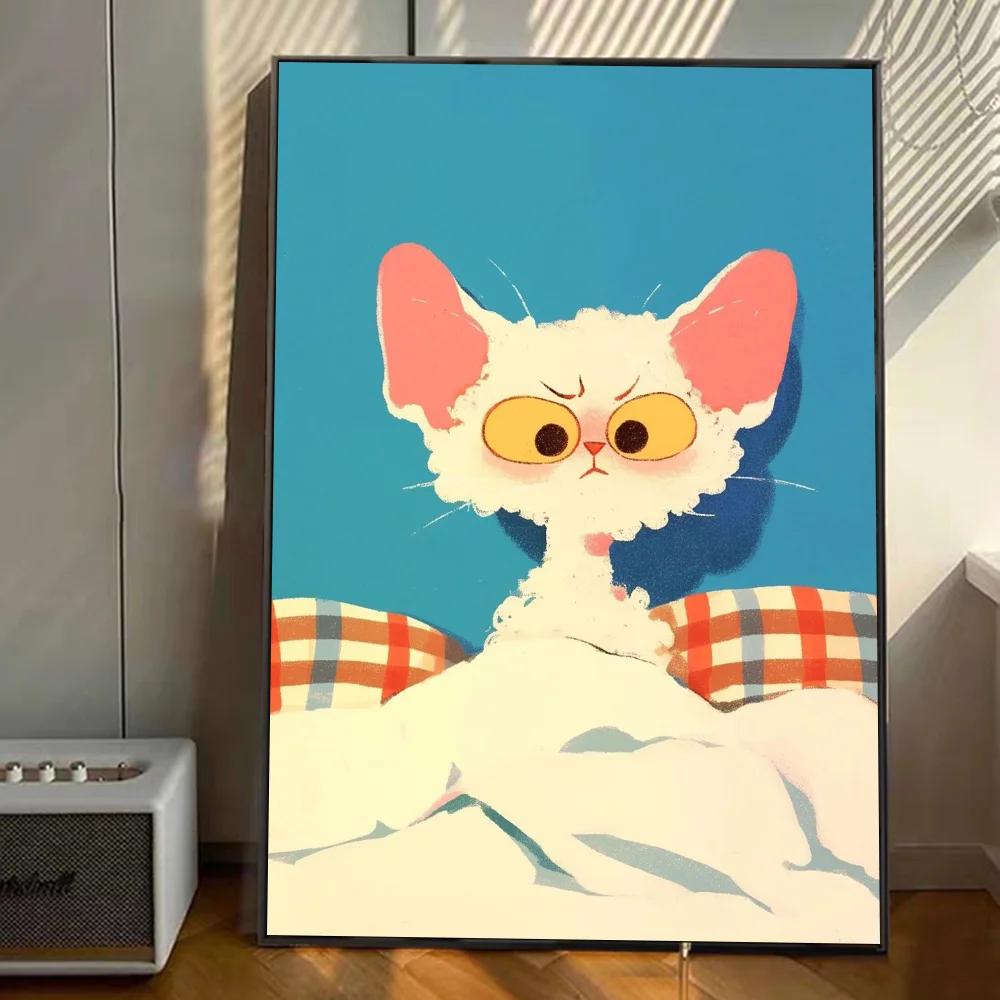 Винтажное настенное искусство, Забавные животные, Кавайные кошки. Постер на холсте с печатью высокой четкости, Декоративные предметы для дома, гостиной, спальни