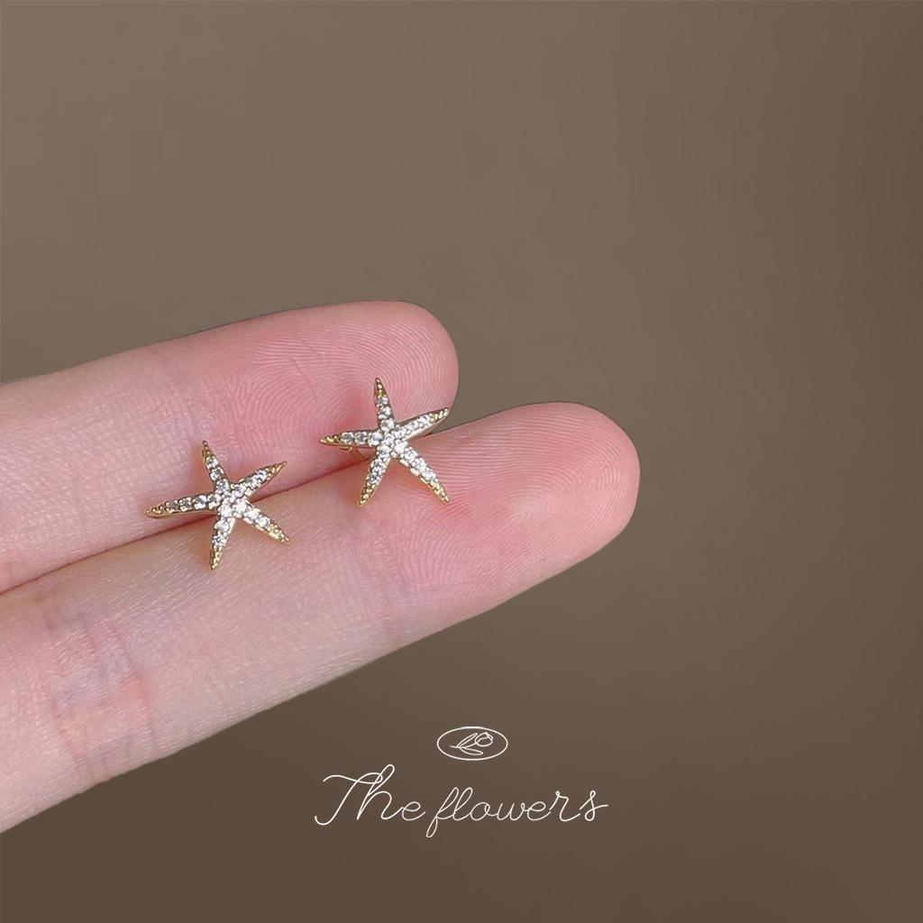 Серьги с микроинкрустацией циркония в виде морской звезды: Позолоченное серебро 925 пробы 14 карат, просто и мило
