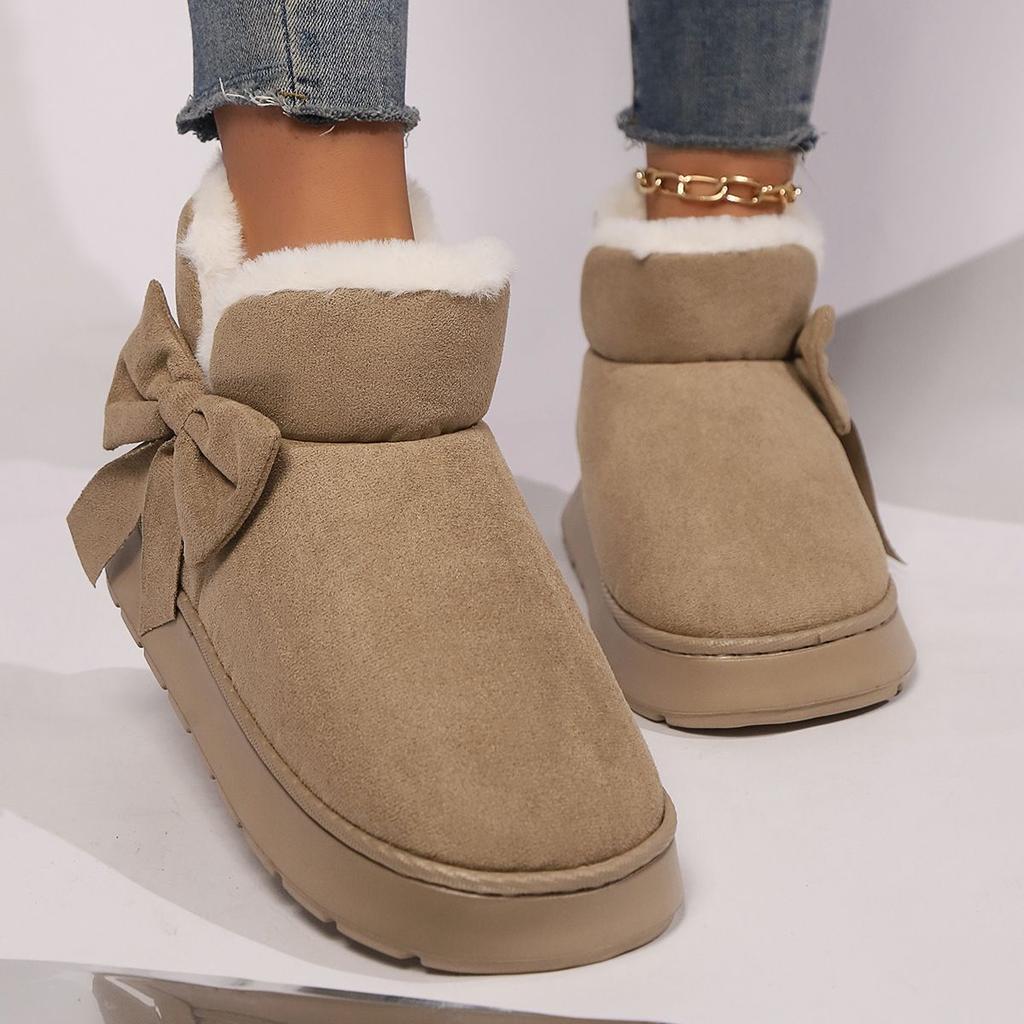 Уютные зимние сноубутсы с плюшевой подкладкой для мужчин и женщин - Элегантный бант, Мягкая подошва, Модные тапочки для дома/улицы