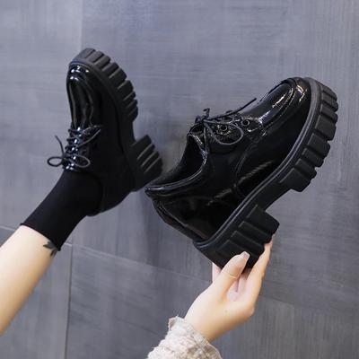 Женские туфли-лоферы на платформе со шнуровкой Lucyever 2024 года, осенние туфли-лодочки из лакированной кожи на толстом каблуке, женские туфли со скрытым круглым носком