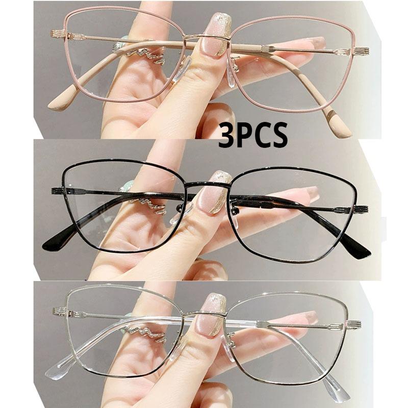 3Pcs Metal Frame Cat Eye Photochromic Myopia Glasses Ultra Light Unisex Near Sight Glasses Eye Protection Eyewear