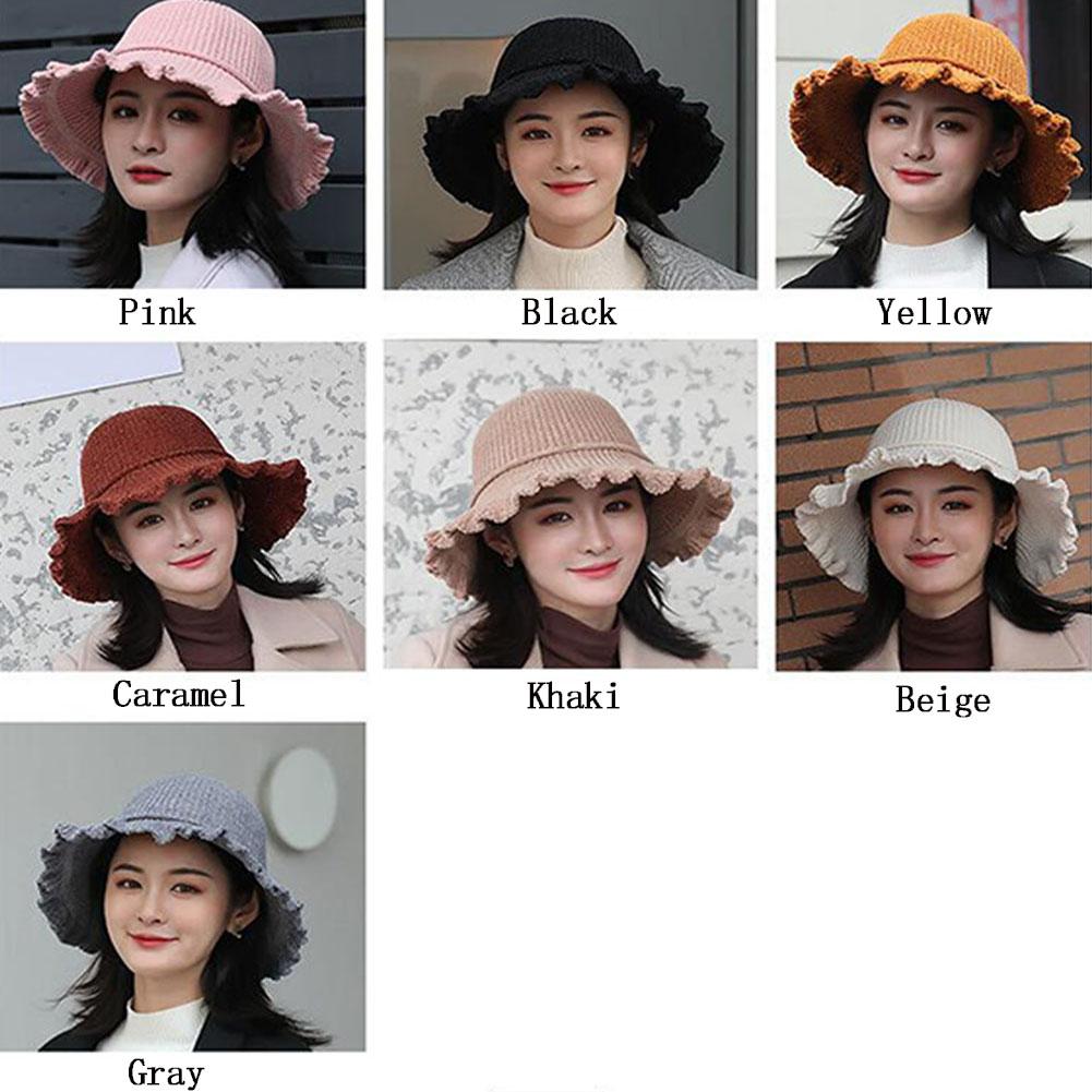 Lady Autumn Winter Chenille Fisherman Hat Solid Color Bowknot Wild Pleated Sunshade Retro Hat