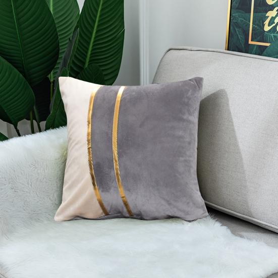 Pillow Case Plush Two-color Splicing Throw Pillow Cover Soft Stylish Decorative Cover with Hidden Zipper for Home