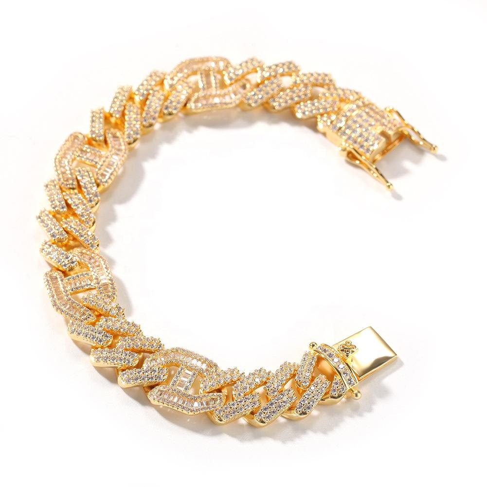 New Hip Hop Gold Jewelry Gold Silver Zircon Cuban Link Bracelet Bling Micro Zircon Bracelet Women Men Iced Out Diamond Bracelets