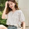 Женская блузка, новинка 2023 года, элегантный женский пуловер с вышивкой и оборками на шнуровке, топы MXC34C0019