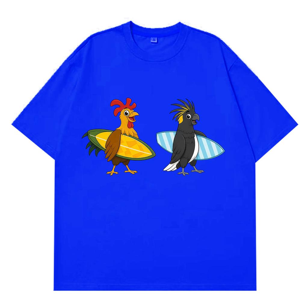 Surfing Beach Bird And Chicken Funny Meme T Shirt Unisex Fashion Casual Tshirt Short Sleeve Oversized Cotton Tshirts Streetwear