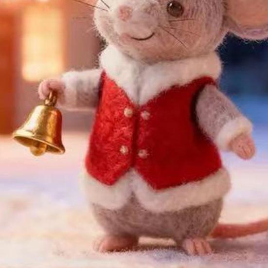 Yousheng Handcrafted Felt Christmas Mouse Figurine Santa Hat Mice Ornament Simulation Rat Statue Animal Sculpture Home Office Desktop Decoration