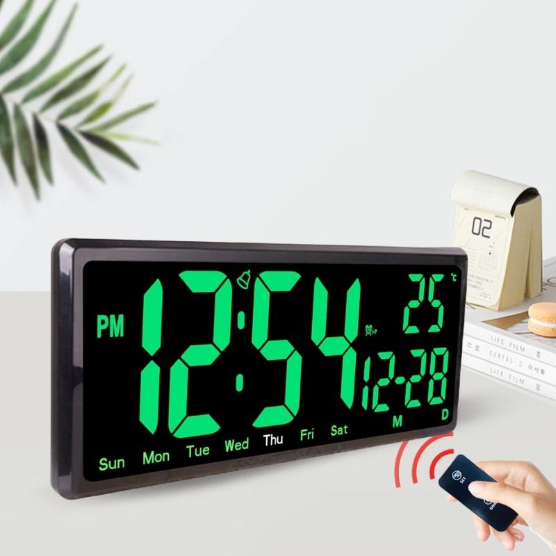 Большие цифровые настенные часы с дистанционным управлением, TEMP, дата, неделя, ночной режим, настольные часы 12/24 ч, функция отключения питания, память, светодиодный будильник, домашний декор