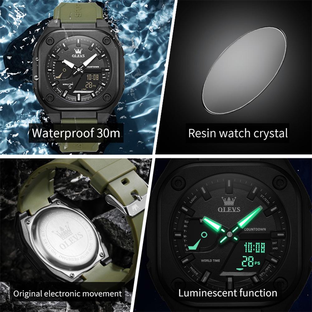 OLEVS Brand Original Sports Men's Electronic Watch Soft Silicone Case World Time Quartz Watches Fashion Casual Outdoor Man Watch
