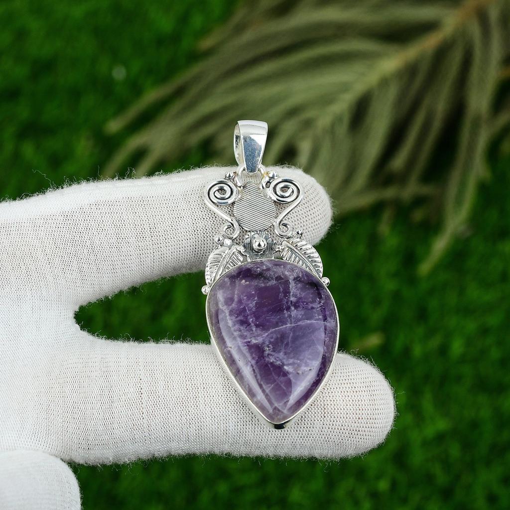 925 Sterling Silver Star Amethyst Gemstone Birthday Wife Bezel Pendant Jewelry