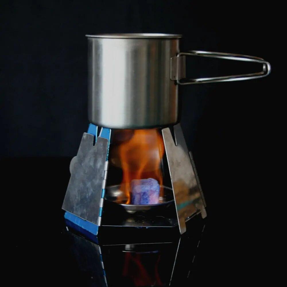 Stainless Steel Camping Windproof Stove, Outdoor Mini Hexagonal Portable Folding Firewood Stove, Barbecue Grill, Hiking BBQ